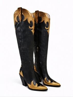 Jessica Simpson Rhetta Black Gold Western Cowboy Boots Size 7.5